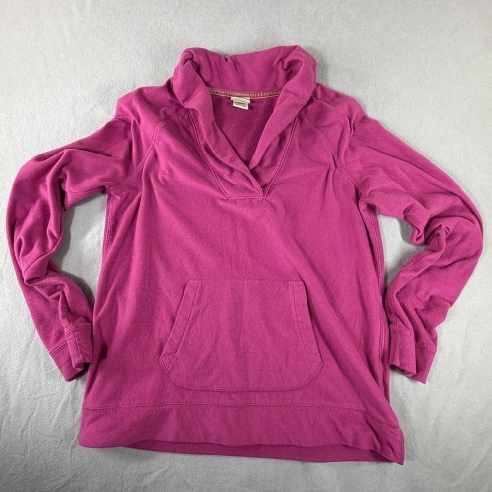 LL Bean Pink Fleece Hoodie Womens Large Pullover Quarter Zip Y2K Casual Top